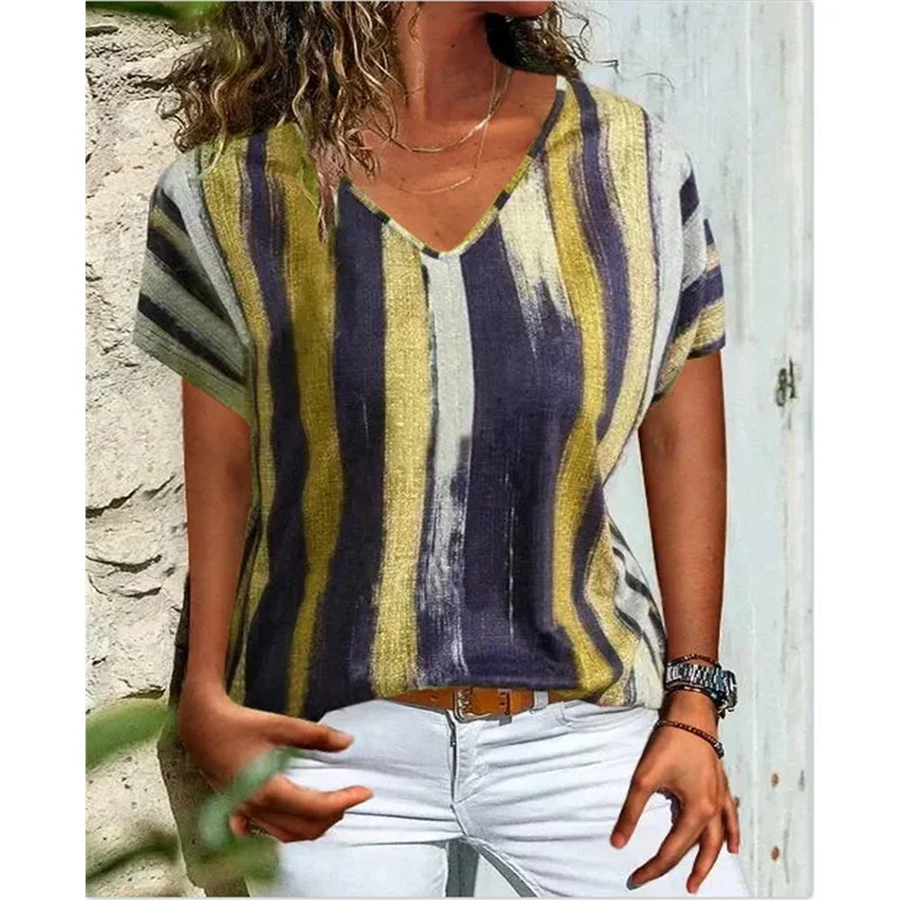 Women's Casual Striped V-Neck Shirt