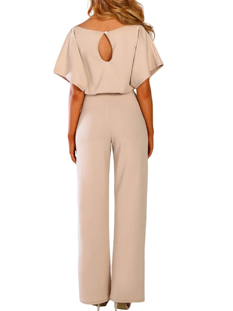 Women's Elegant Belted Wide-Leg Jumpsuit Romper