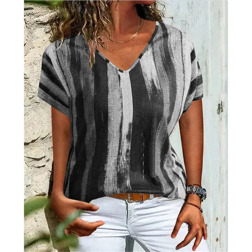 Women's Casual Striped V-Neck Shirt