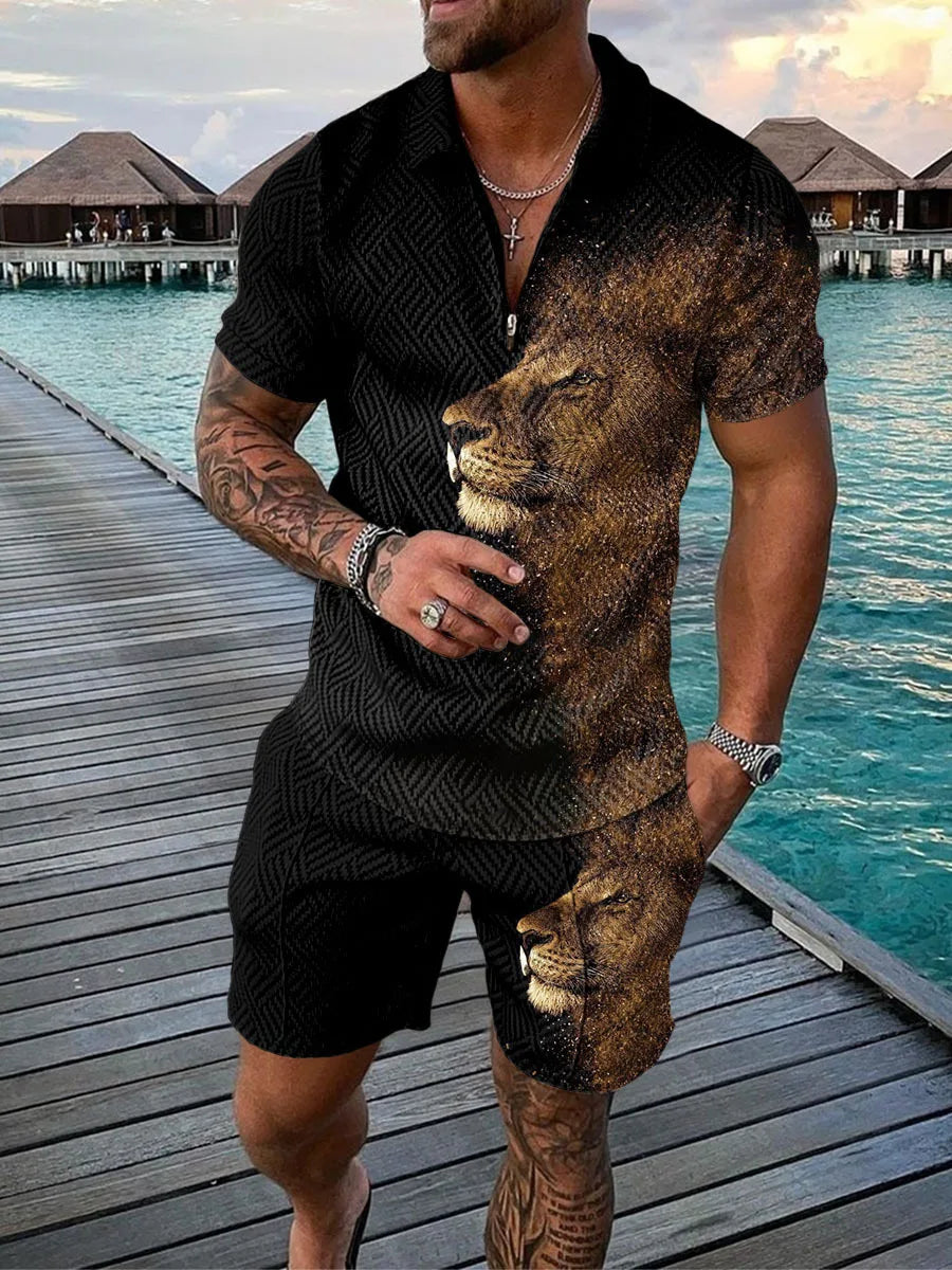 Men’s Patterned Quarter Zip & Shorts 2-Piece Set