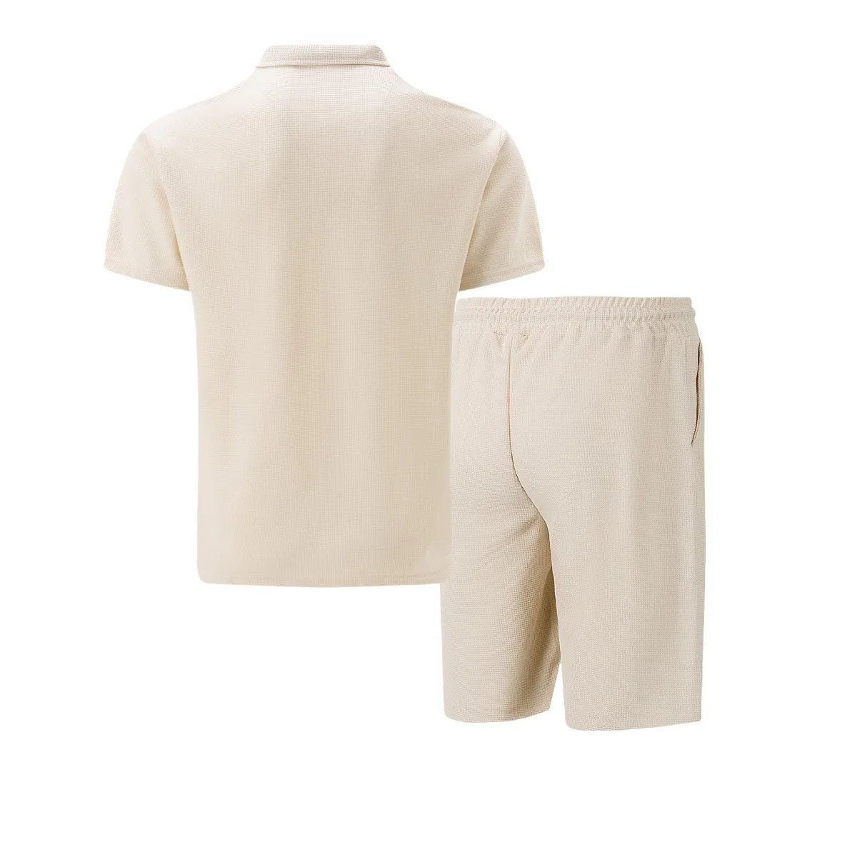 Men’s Two-Piece Casual Set – Zip Polo & Drawstring Shorts