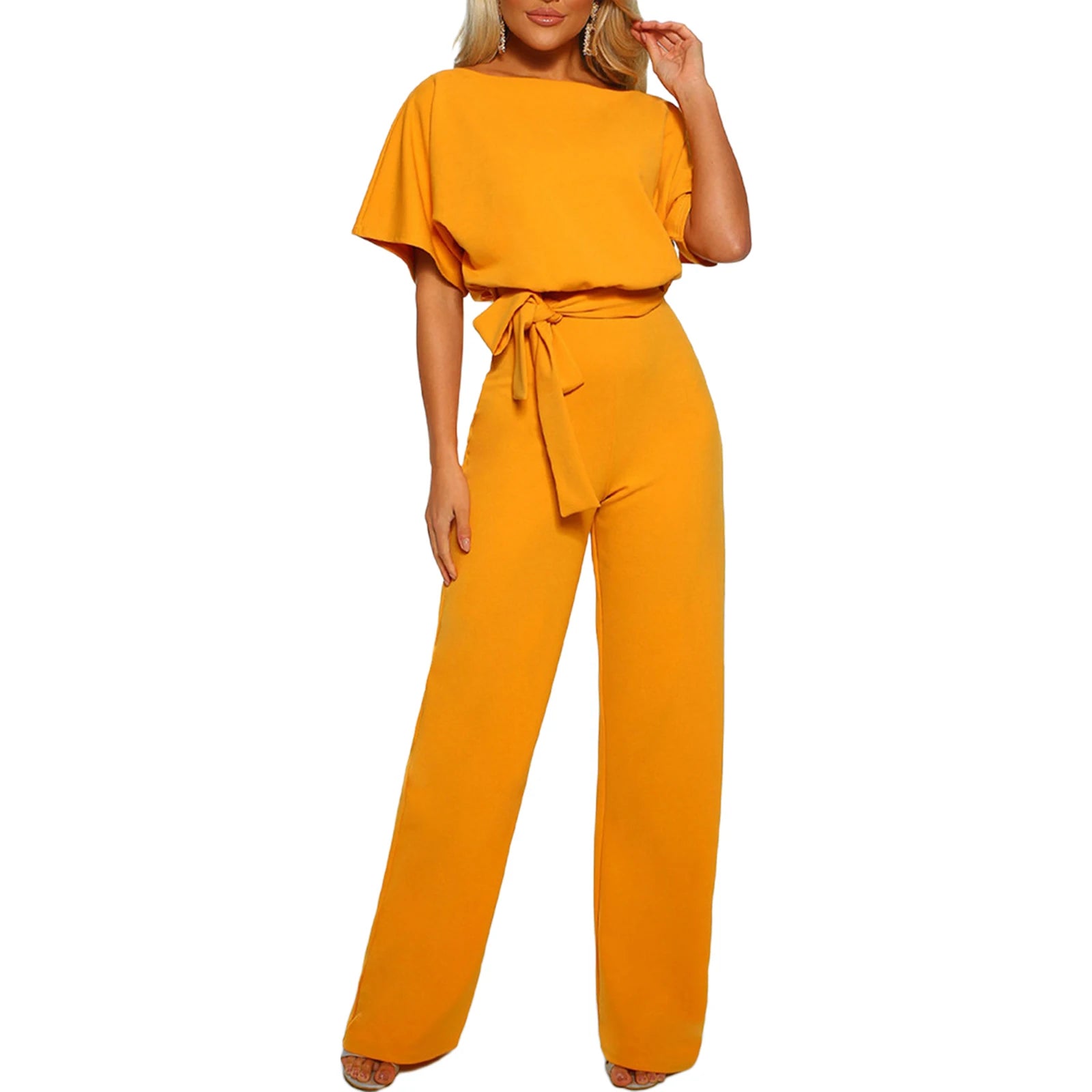 Women's Elegant Belted Wide-Leg Jumpsuit Romper