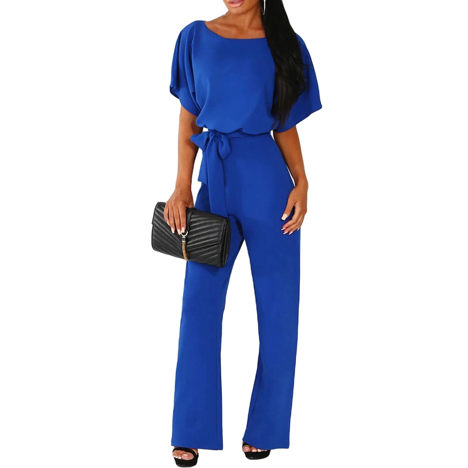 Women's Elegant Belted Wide-Leg Jumpsuit Romper
