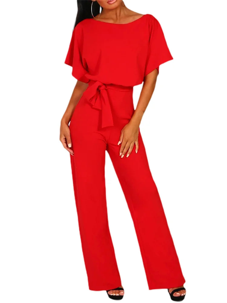 Women's Elegant Belted Wide-Leg Jumpsuit Romper