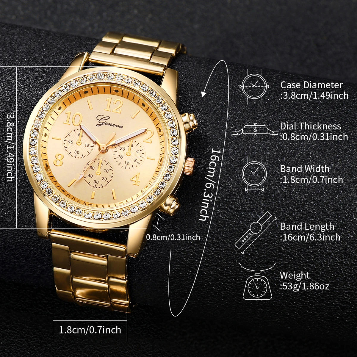 2 Piece - Women's Gold Quartz Watch & Diamond Bracelet