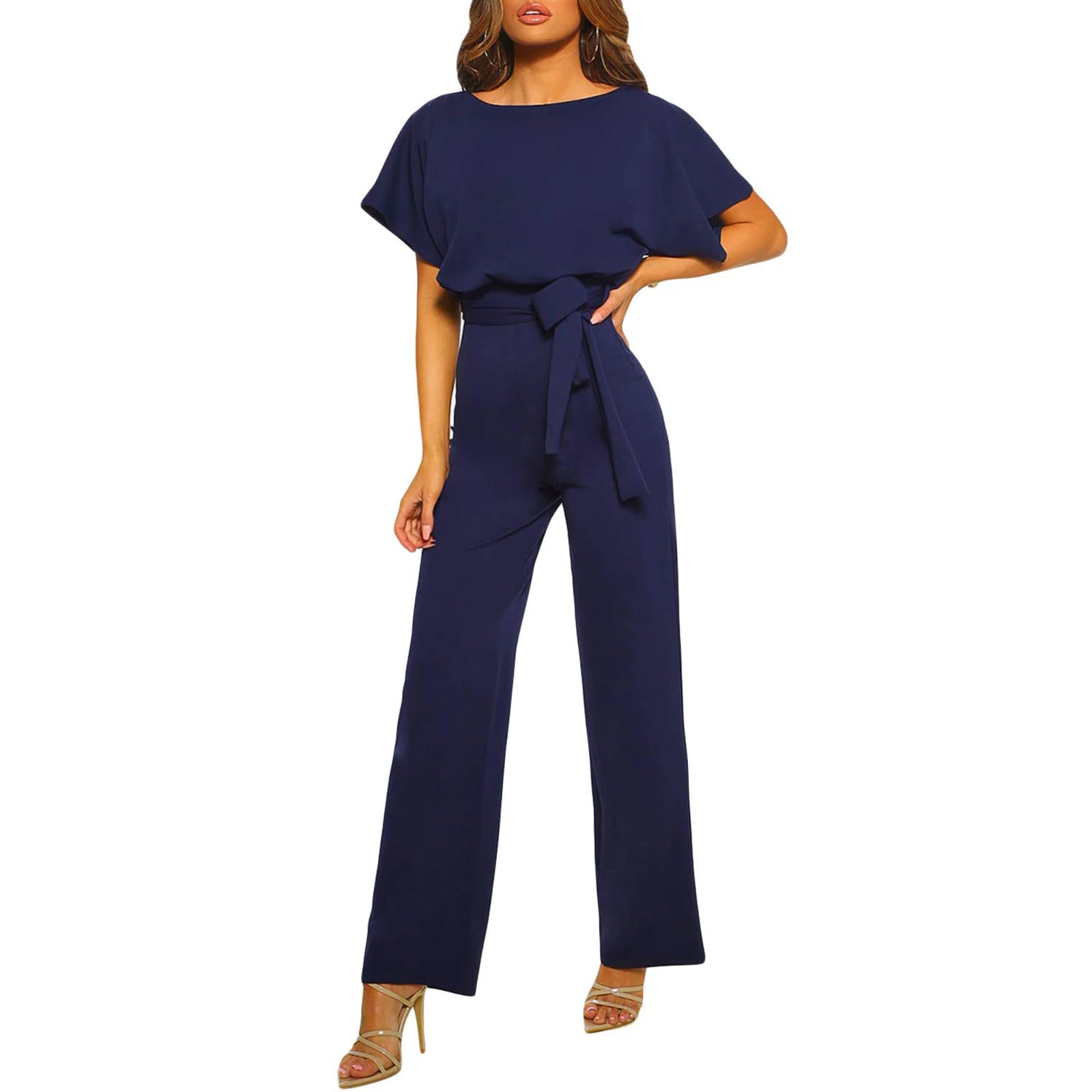 Women's Elegant Belted Wide-Leg Jumpsuit Romper