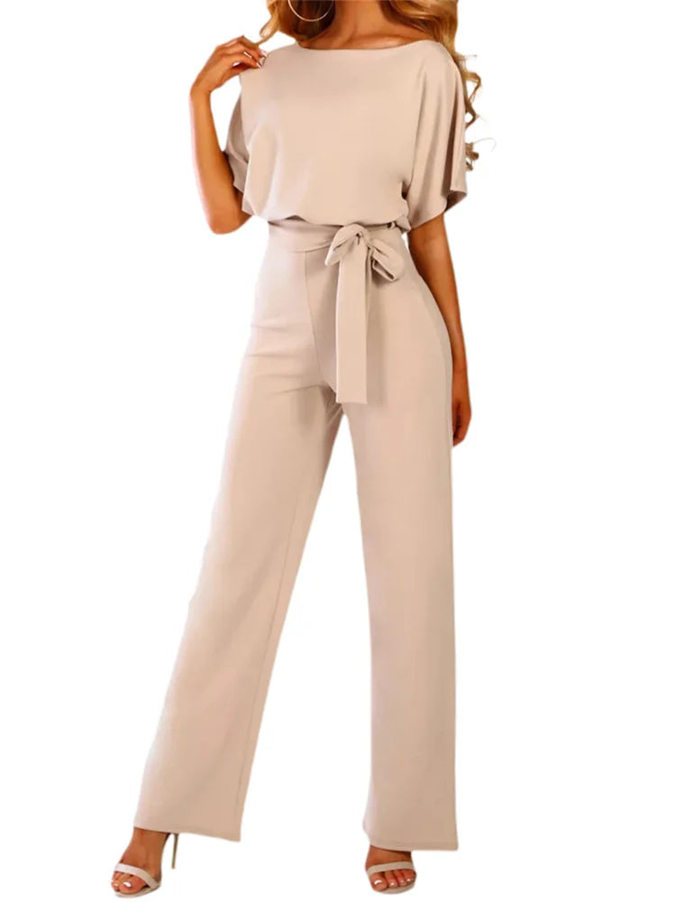 Women's Elegant Belted Wide-Leg Jumpsuit Romper