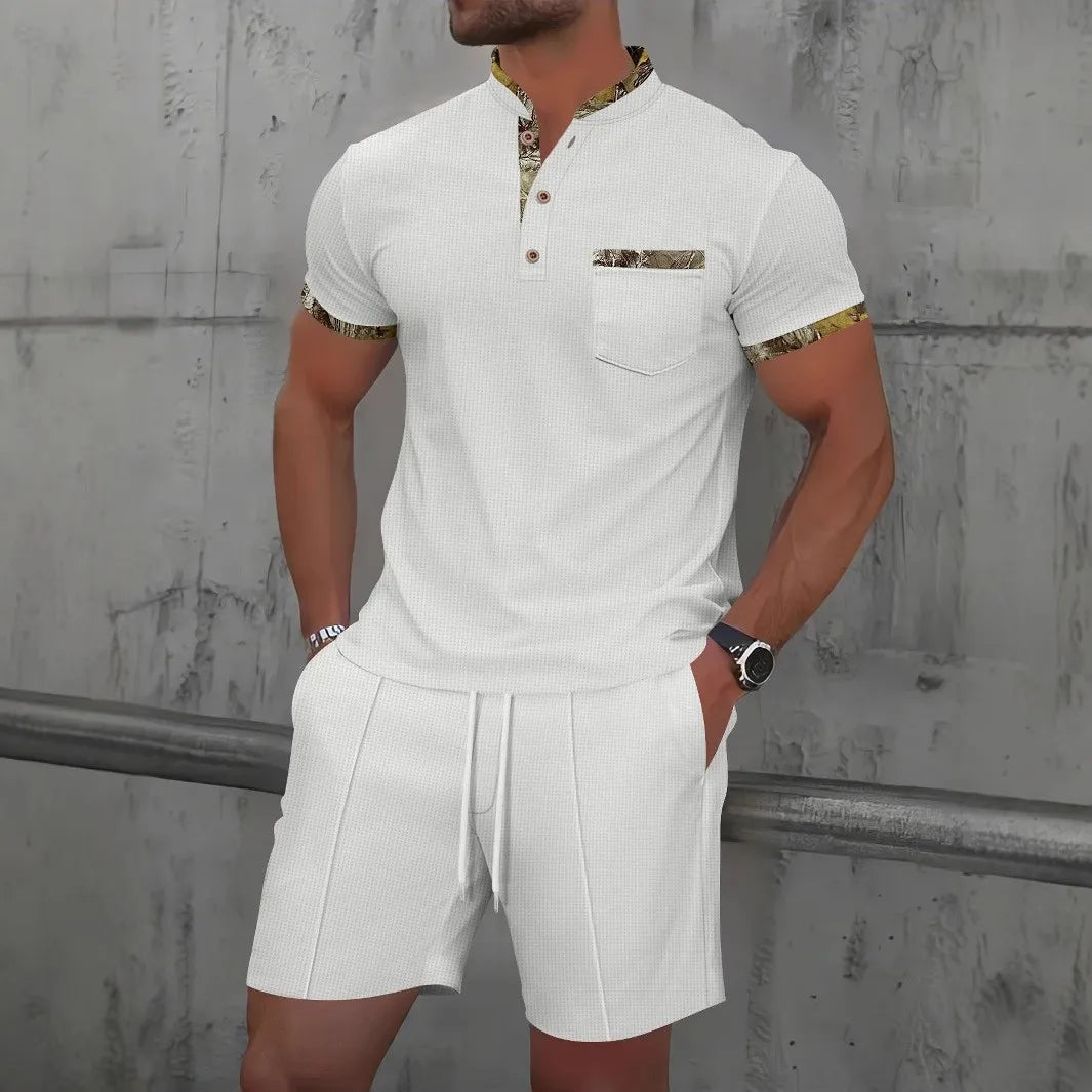 Men’s Two-Piece Casual Set – Zip Polo & Drawstring Shorts